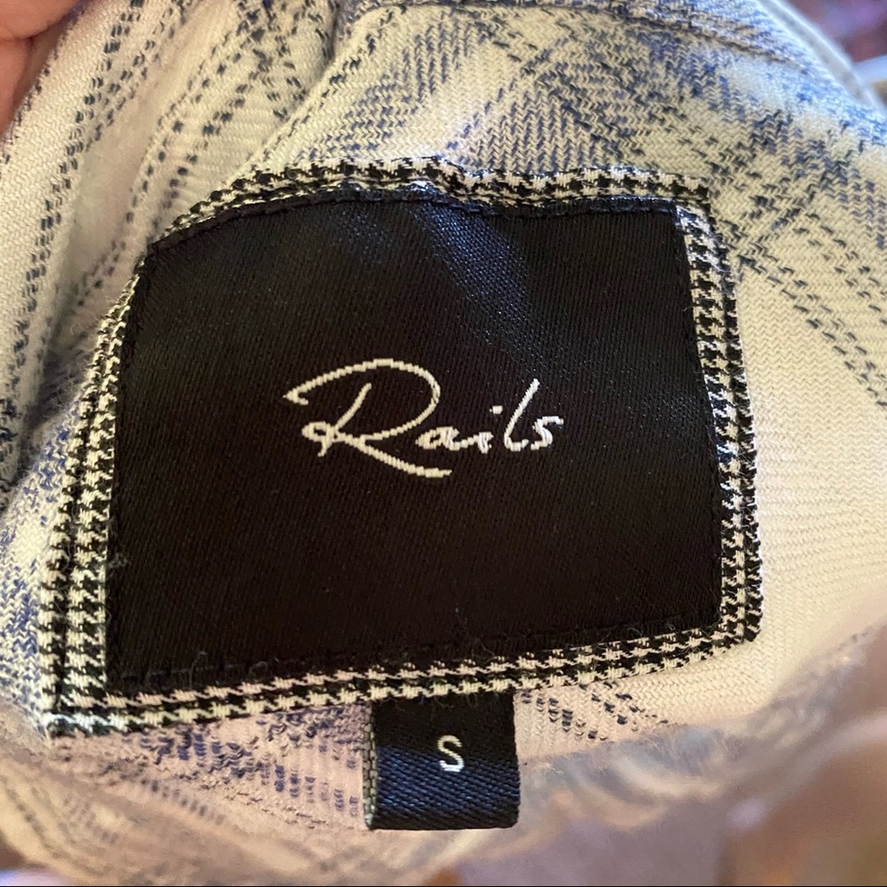 Rails Flannel White Blue Button Up - image 3